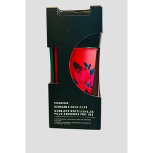 Starbucks 3-pack Reusable Cold Venti Cups With Lids & Straws Holiday Winter 24oz